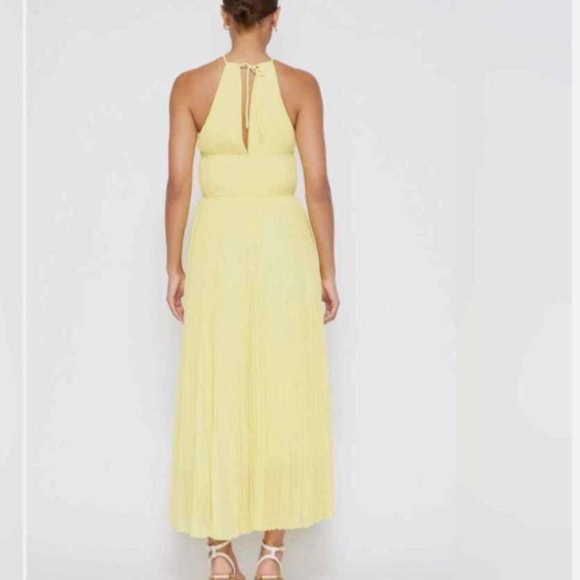 JOHNATHAN SIMKHAI CARLI PLISSE HALTER LIMONCELLO COLOR MIDI DRESS sz 8 - Picture 3 of 6